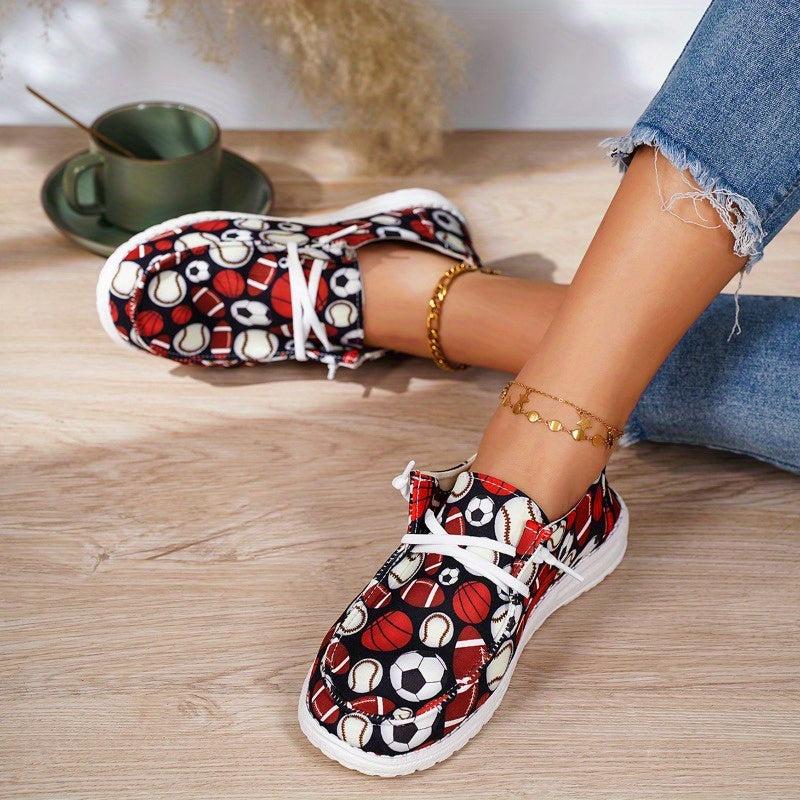 Sports Pattern Flat Shoes for Women Lightweight Casual Walking Shoes