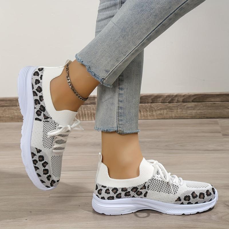 Women's Leopard Pattern Sports Shoes Lightweight Running Sneakers