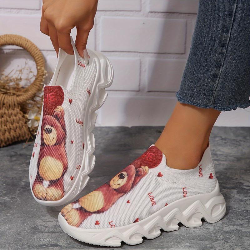 Bear Print Mesh Running Shoes Lightweight Outdoor Sport Sneakers