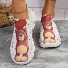 Bear Print Mesh Running Shoes Lightweight Outdoor Sport Sneakers