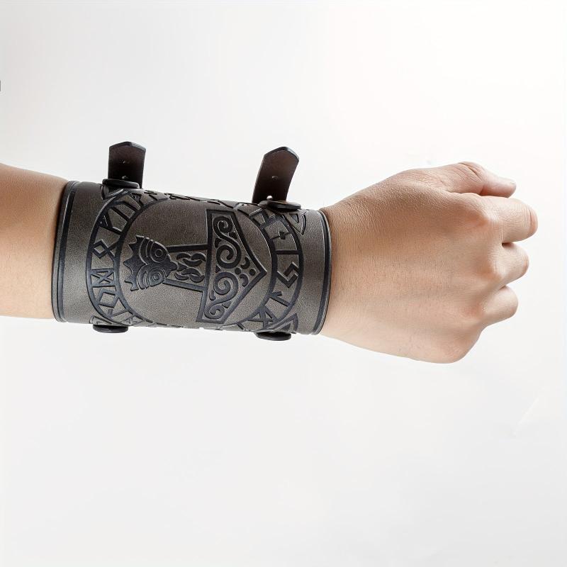 Viking Thor's Hammer Leather Wristband Medieval Retro COS Accessory Belt