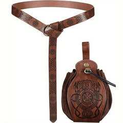2pcs Medieval Belt & PU Leather Bag Halloween Accessories Stage Costume Props