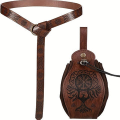 2pcs Medieval Belt & PU Leather Bag Halloween Accessories Stage Costume Props