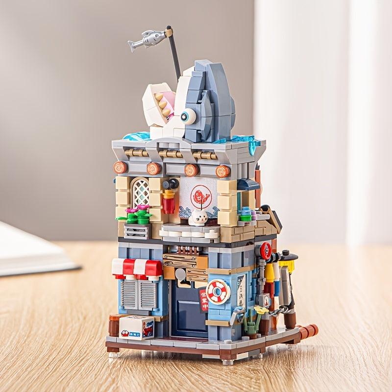 Woodblock Streetscape Seafood Shop Assembly Toy for Kids