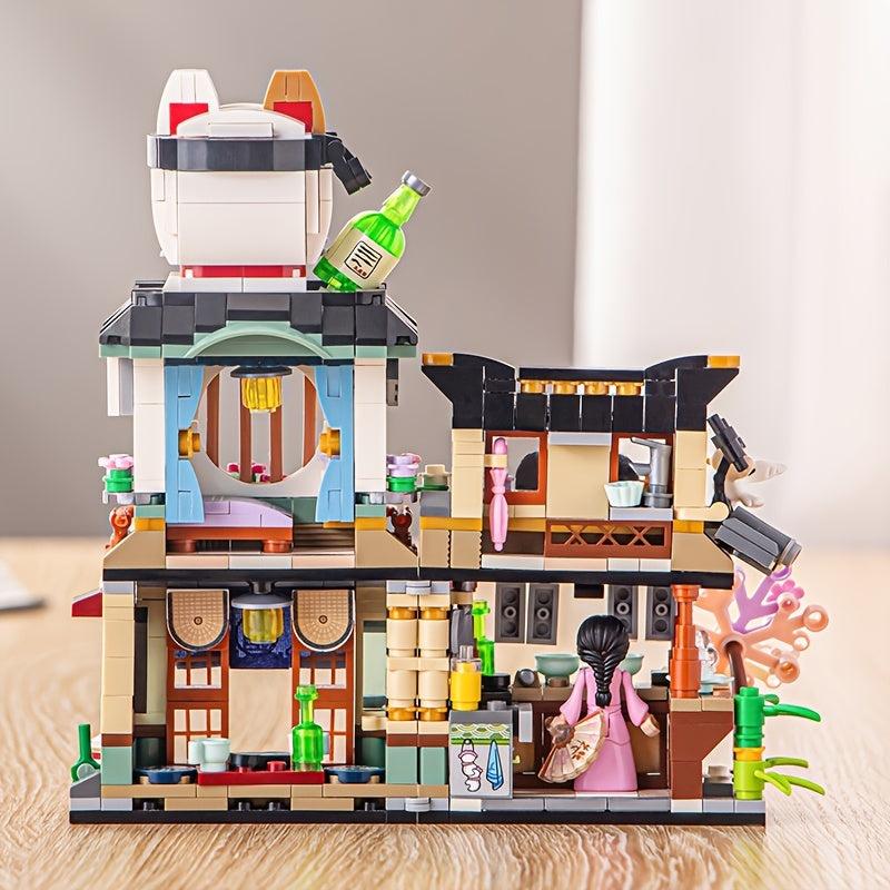 Woodblock Streetscape Seafood Shop Assembly Toy for Kids