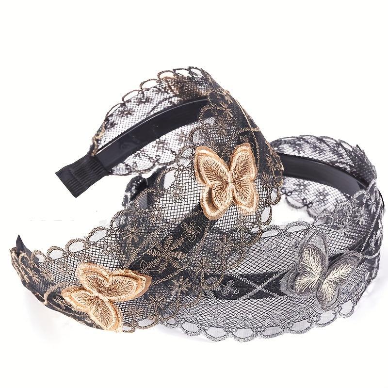 Wide Lace Headband Hair Accessories Butterflies Pattern