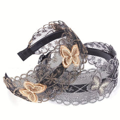 Wide Lace Headband Hair Accessories Butterflies Pattern