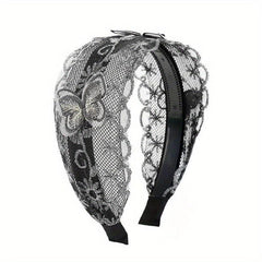Wide Lace Headband Hair Accessories Butterflies Pattern