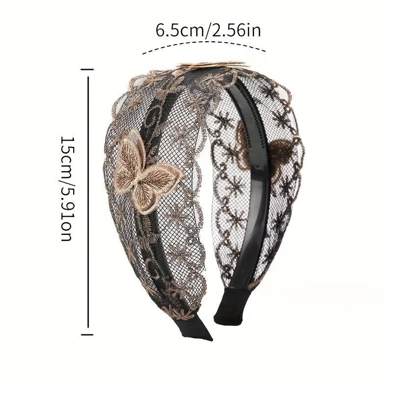 Wide Lace Headband Hair Accessories Butterflies Pattern