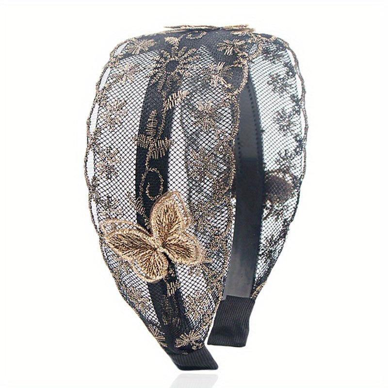 Wide Lace Headband Hair Accessories Butterflies Pattern