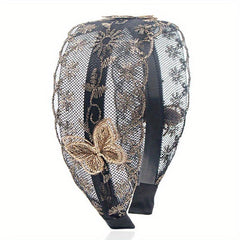 Wide Lace Headband Hair Accessories Butterflies Pattern