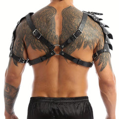 Viking Knight PU Leather X Shaped Chest Harness LARP Halloween Shoulder Armor