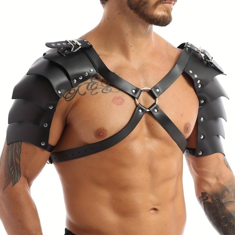 Viking Knight PU Leather X Shaped Chest Harness LARP Halloween Shoulder Armor