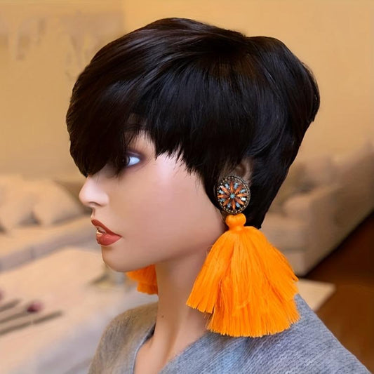 Rose Net Short Wig Side Bangs Pixie Cut Wig Hair Without Glue