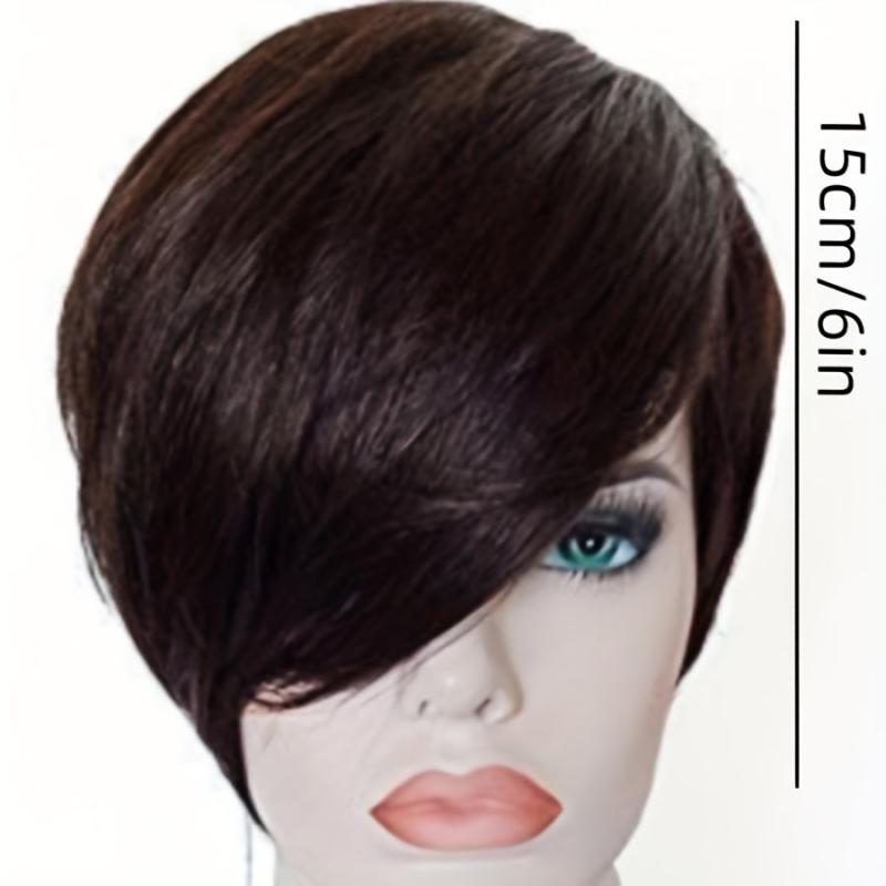 Rose Net Short Wig Side Bangs Pixie Cut Wig Hair Without Glue