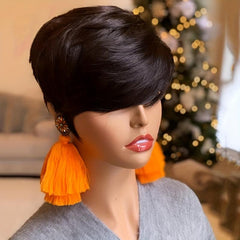 Rose Net Short Wig Side Bangs Pixie Cut Wig Hair Without Glue