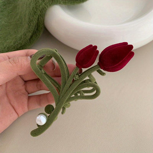 Large Velvet Tulip Hair Clip for Girls