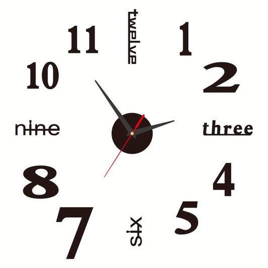 3D DIY Rimless Large Wall Clock Sticker for Living Room Decor - 101cm