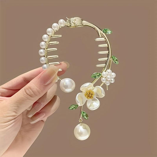 Retro Pearl Flower Hair Clip Ponytail Metal Hair Clip Hair Accessories