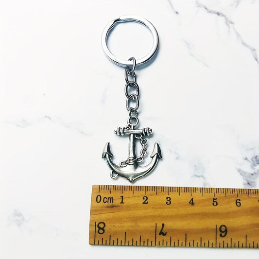 Ship's Anchor Keychains Vintage Antique Silver Plated Alloy Big Arrow Keyholder