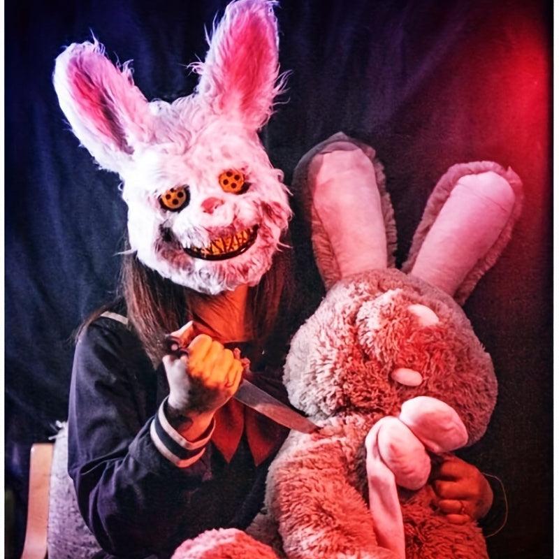Men's Halloween Scary Rabbit Mask Plush Head Mask Cosplay Costume Props
