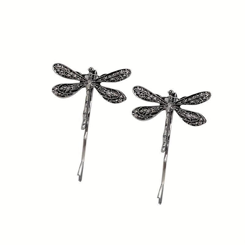 2pcs Vintage Silver Dragonfly Hairpins Bridal Hair Accessories