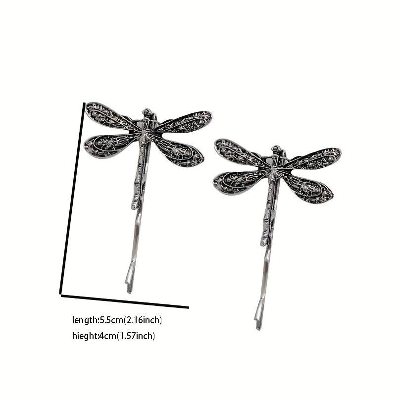 2pcs Vintage Silver Dragonfly Hairpins Bridal Hair Accessories
