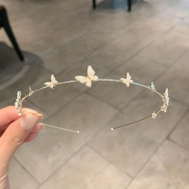 Butterfly Faux Pearl Alice Band Metal Hair Hoop Girl's Hair Accessories