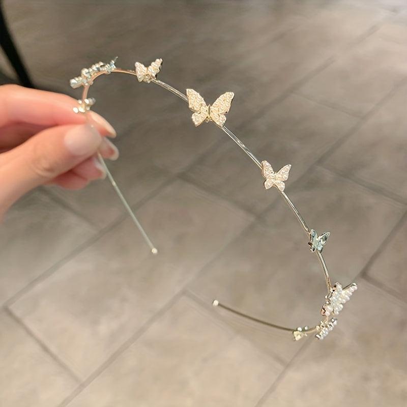 Butterfly Faux Pearl Alice Band Metal Hair Hoop Girl's Hair Accessories