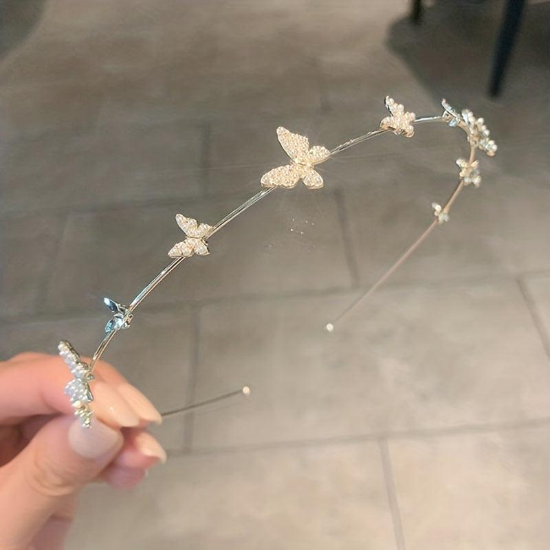 Butterfly Faux Pearl Alice Band Metal Hair Hoop Girl's Hair Accessories