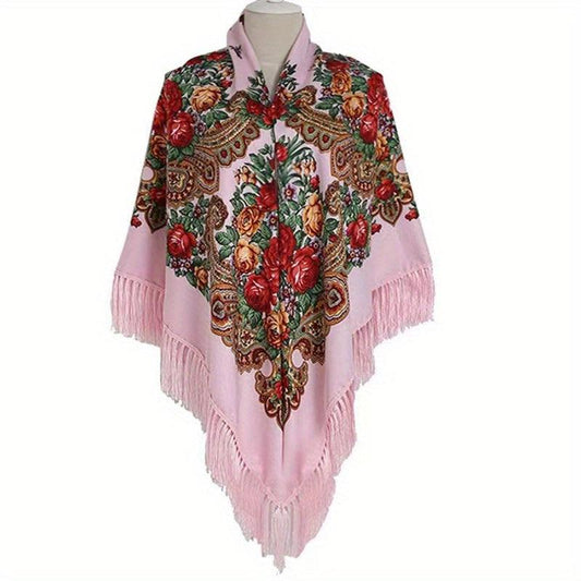 Fringed Ethnic Square Scarf Oversize Shawl Women's Scarf