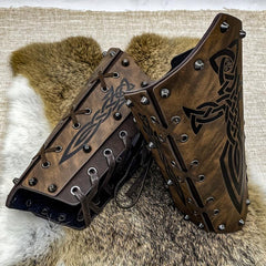 Medieval Arm Bracers Retro Rivet Halloween PU Leather Knight Arm Gauntlets