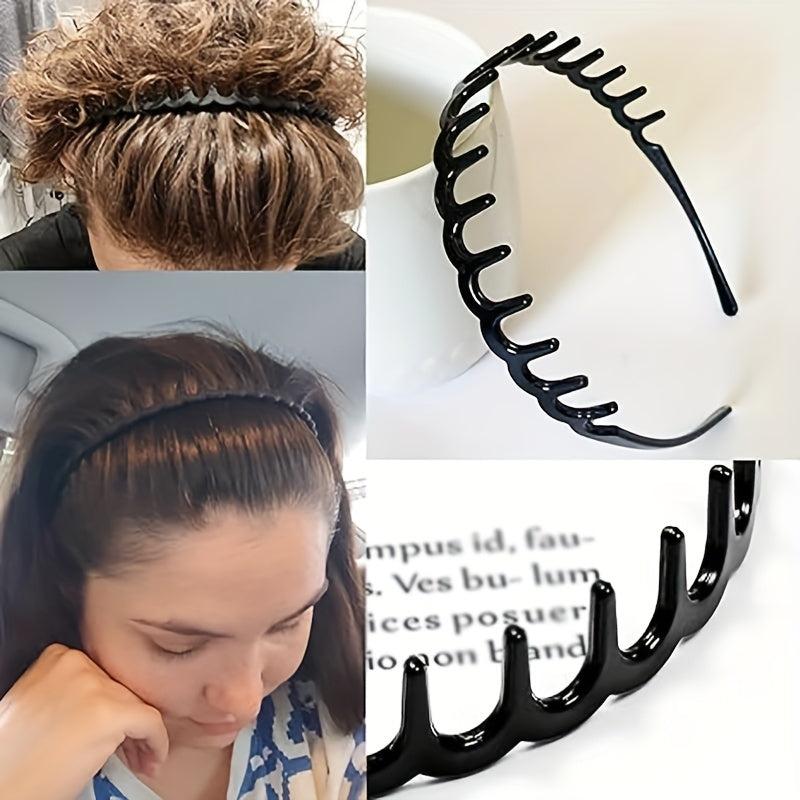 8pcs Anti-slip Plastic Headbands With Tooth Comb Bright Hairbands