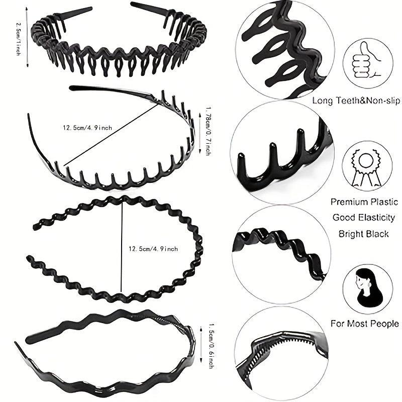 8pcs Anti-slip Plastic Headbands With Tooth Comb Bright Hairbands