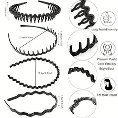 8pcs Anti-slip Plastic Headbands With Tooth Comb Bright Hairbands