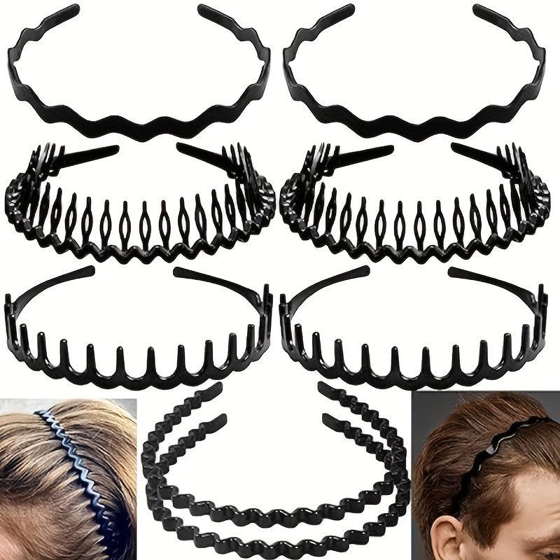 8pcs Anti-slip Plastic Headbands With Tooth Comb Bright Hairbands