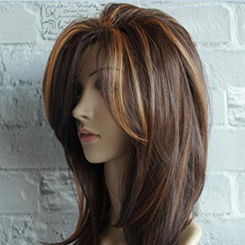 Brown Linen Mixed Medium Straight Hair Wig