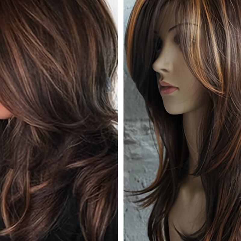 Brown Linen Mixed Medium Straight Hair Wig