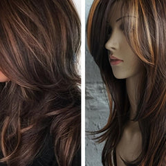 Brown Linen Mixed Medium Straight Hair Wig