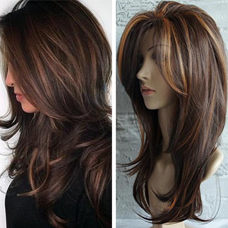 Brown Linen Mixed Medium Straight Hair Wig