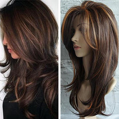 Brown Linen Mixed Medium Straight Hair Wig