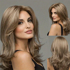 Brown Linen Mixed Medium Straight Hair Wig