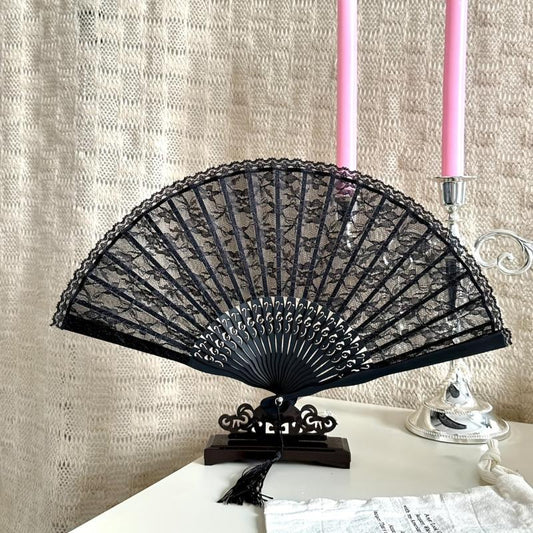 Lace Folding Fans Chinese Retro Style Wooden Props Wedding Gift Lolita Cosplay
