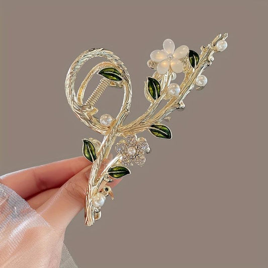 Women's Flower Branch Hair Clip with Rhinestone Drops