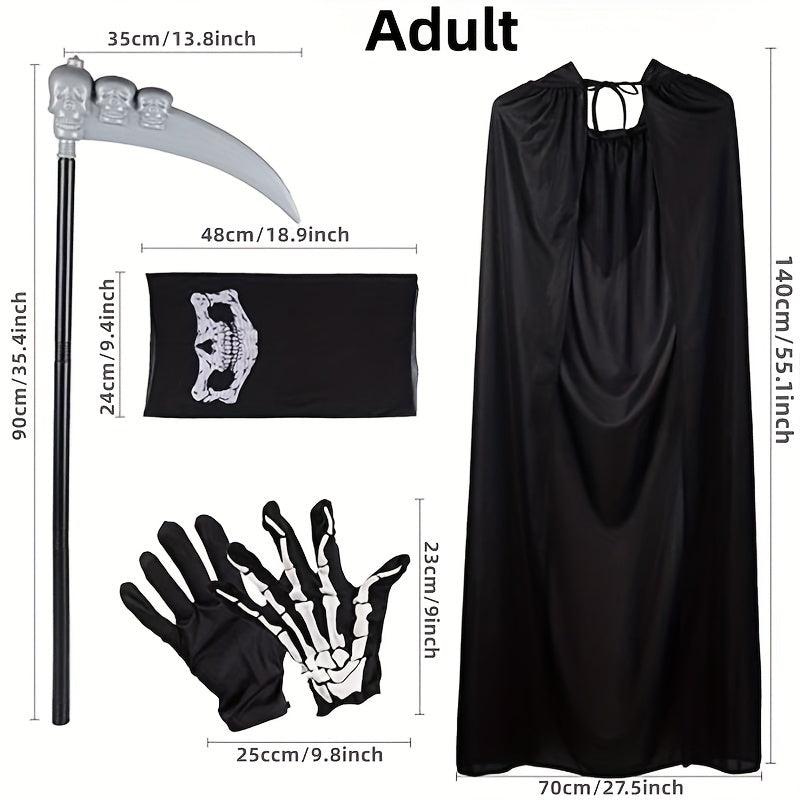 4pcs Halloween Adult Grim Reaper Costume Set
