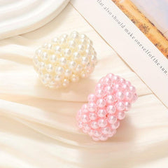 2PCS Elastic Ponytail Wide Brimmed String Pearl Hair Ring Girl's Hollow Circle