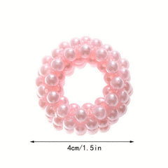 2PCS Elastic Ponytail Wide Brimmed String Pearl Hair Ring Girl's Hollow Circle