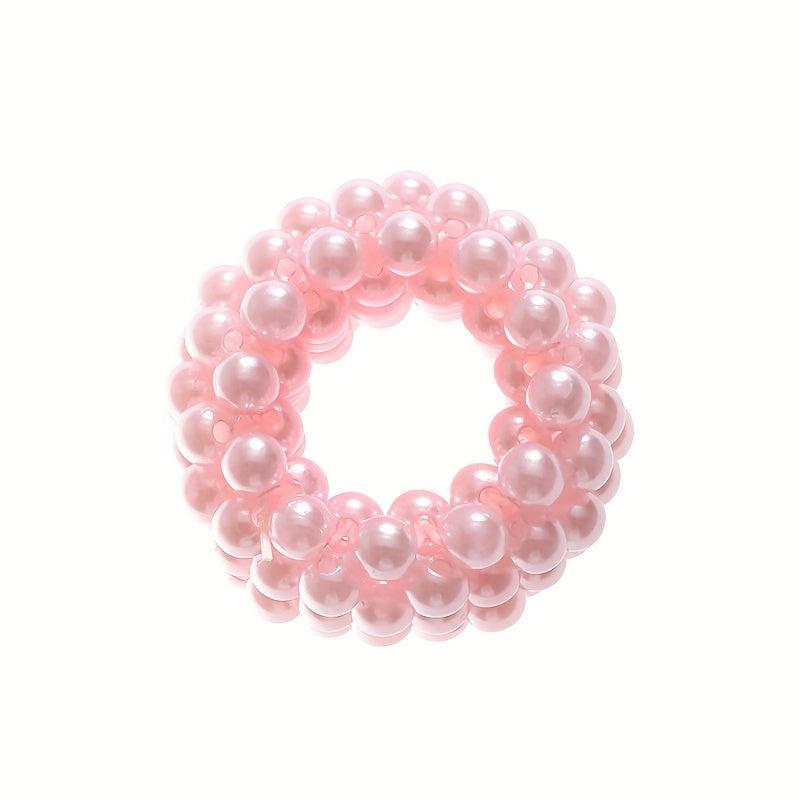 2PCS Elastic Ponytail Wide Brimmed String Pearl Hair Ring Girl's Hollow Circle