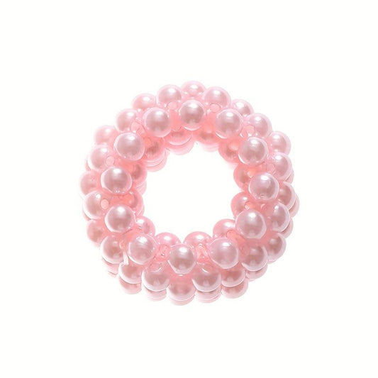 2PCS Elastic Ponytail Wide Brimmed String Pearl Hair Ring Girl's Hollow Circle