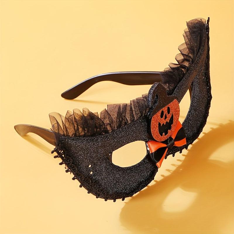 Halloween Bow & Pumpkin Mask Lace Half Face Mask Party Costume Props